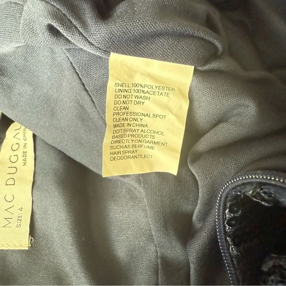 MAC DUGGAL HIGH NECK ABOVE ELBOW SLEEVE EMBELLISHED ALINE NAVY MIDI DRESS 4 - Picture 13 of 14